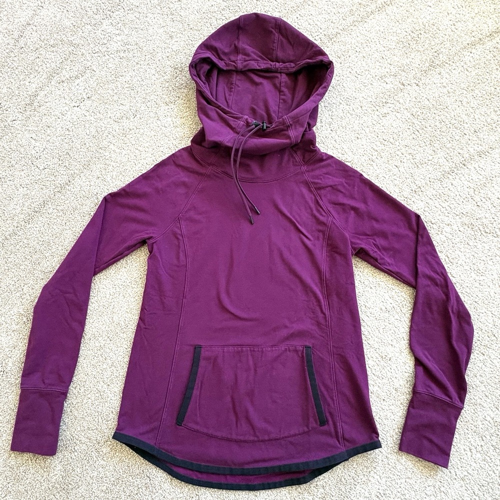 Athleta‎ Funnel Neck Hoodie Women's Small Purple Long Sleeve Thumbholes Kangaroo